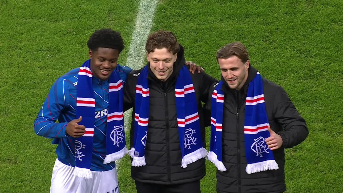 A first Ibrox Stadium reception for three of Rangers Football Club's latest arrivals 🔵 Tochi Chukwuani, Tuur Rommens and the just-announced Andreas Skov Olsen are introduced to the home crowd 🙌 #ScottishCup