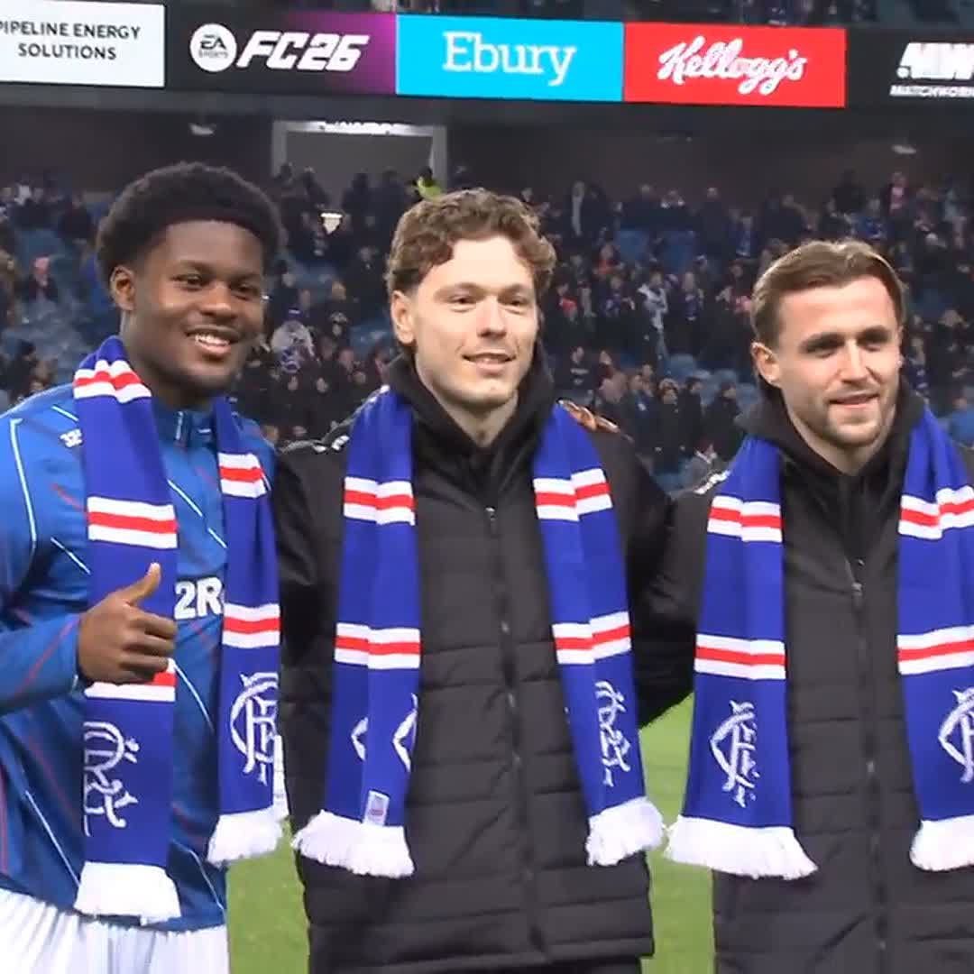 📸 Rangers signings Andreas Skov Olsen, Tochi Chukuwani and Tuur Rommens were unveiled at Ibrox after joining the club during the January transfer window ⤵️