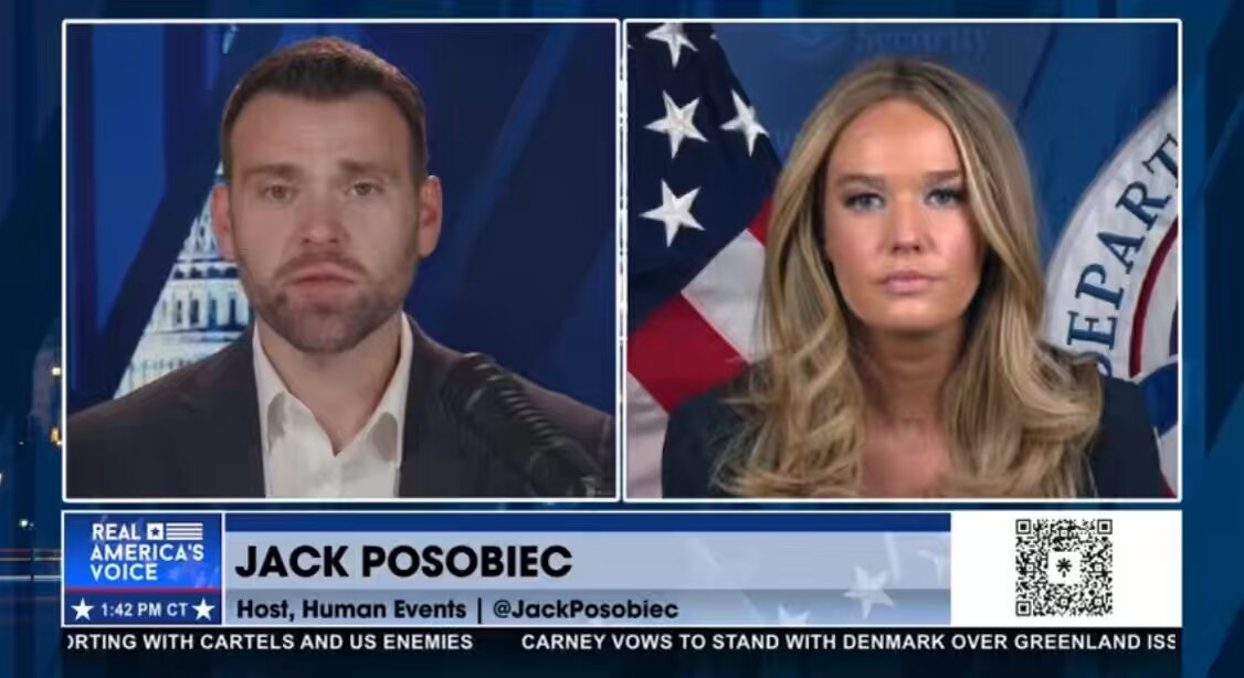 🔥🔥👀 "DOES DHS HAVE ANY INFORMATION THAT LATIN KINGS ARE TARGETING COMMANDER BOVINO & ICE AT THE BEHEST OF THE CARTELS?" -Jack Posobiec Tricia McLaughlin says she won't get too far into it at this time but SHE THINKS Jack Posobiec IS CONNECTING THE RIGHT DOTS. Interesting. Remember this segment EVERYONE.