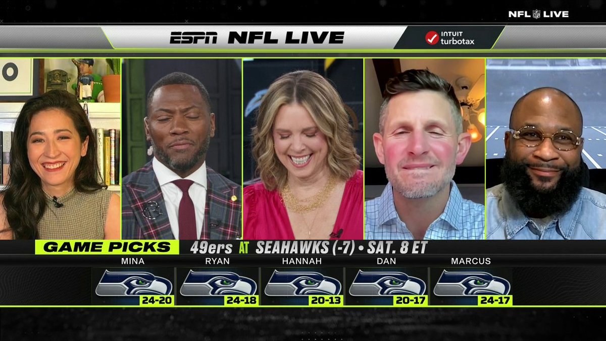 "If we're all wrong the Niners have pulled off the impossible yet again." The whole NFL Live crew took Seattle in 49ers-Seahawks 👀