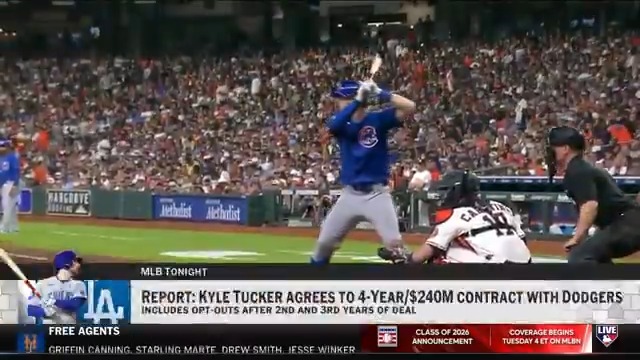 “I guess we shouldn't be surprised anymore when it comes to the Dodgers…” David Vassegh stopped by #MLBTonight to discuss Kyle Tucker's reported deal and the impact it will have on both sides of the ball with Teoscar Hernández shifting to left field.