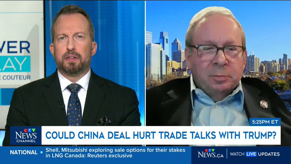 "The automobile deal is similar to the deal that President Trump has talked about making with China, so this doesn't come out of the blue to the United States. It's a measured response." David L. Cohen, former 🇺🇸 Ambassador to 🇨🇦, on the Canada-China deal on EVs which will allow up to 49,000 Chinese electric vehicles into the Canadian market. #cdnpoli #ctvpp More: