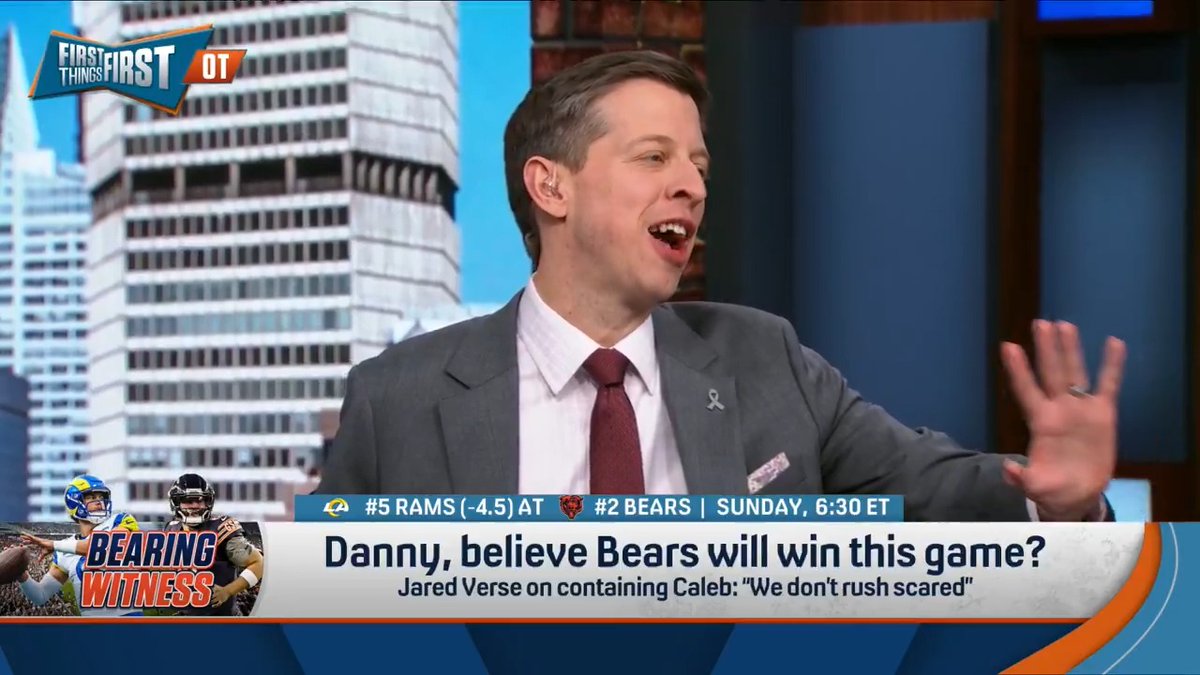 .Danny Parkins: “Of course! Of course I believe it. You think I’m gonna doubt [the Bears] and abandon them now?!” Chris Broussard: “You do not sound confident. Body language, all that. I’m giving you time, but you don’t look confident in the least bit!”