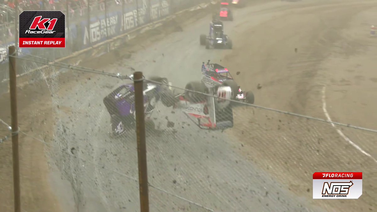 💔 Gavin Miller goes for a big flip while battling for 2nd! Steven Snyder Jr collected while running 4th. #ChiliBowl | NOS Energy Drink
