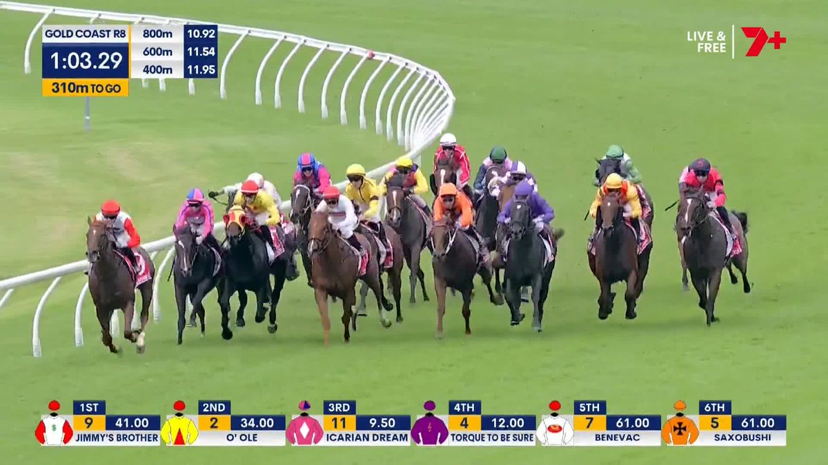 TORQUE TO BE SURE BREAKS HIS MAIDEN IN THE MAGIC MILLIONS 3YO GUINEAS AND BEATS NINJA! THERE WAS A BIG BUMP DOWN THE STRAIGHT... 👀 Matthew Dunn Racing Ben melham