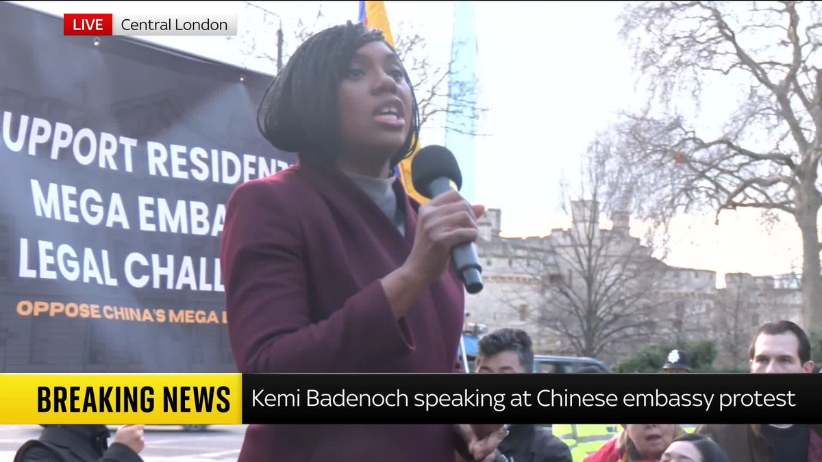 'We do not want a country that spies on our MPs, having their super-embassy right here.' Conservative Party Leader, Kemi Badenoch, speaks at the Chinese 'super-embassy' protest in central London. Read more: 📺 Sky 501 and YouTube