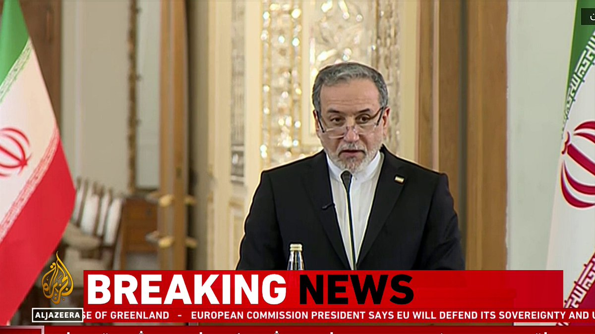 Iranian Foreign Minister Abbas Araghchi addresses the media as tensions rise over unrest in Iran.
