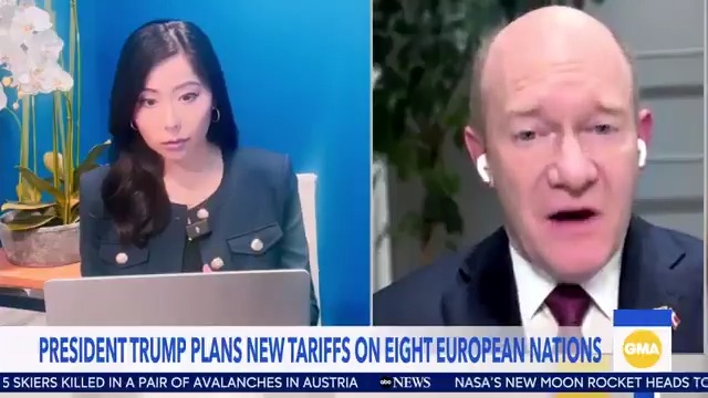 European allies outraged over Trump's tariff threat on countries that oppose his efforts to takeover Greenland. Sweden says they won't be "blackmailed" Senator Coons, who is in Denmark, says they're taking Trump's threats -and the possibility of military force - seriously Good Morning America