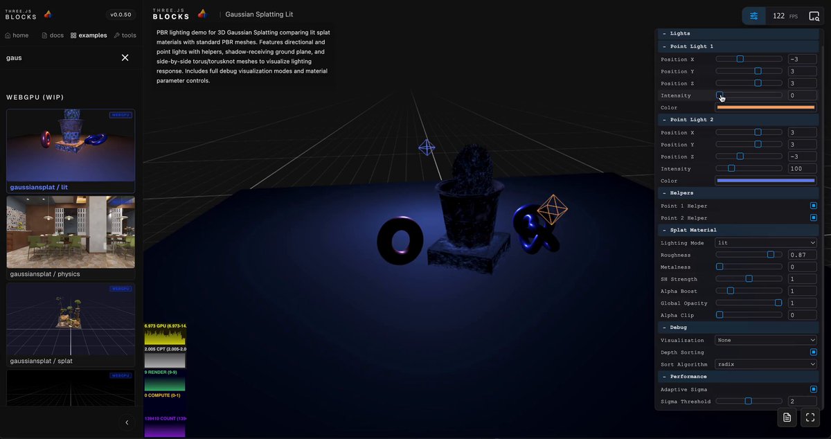 New Three.js Blocks release! 🚀 ✨ Gaussian Splatting 🧱 Physic Engine 🛠️ Hundreds of fixes + new features 1/5