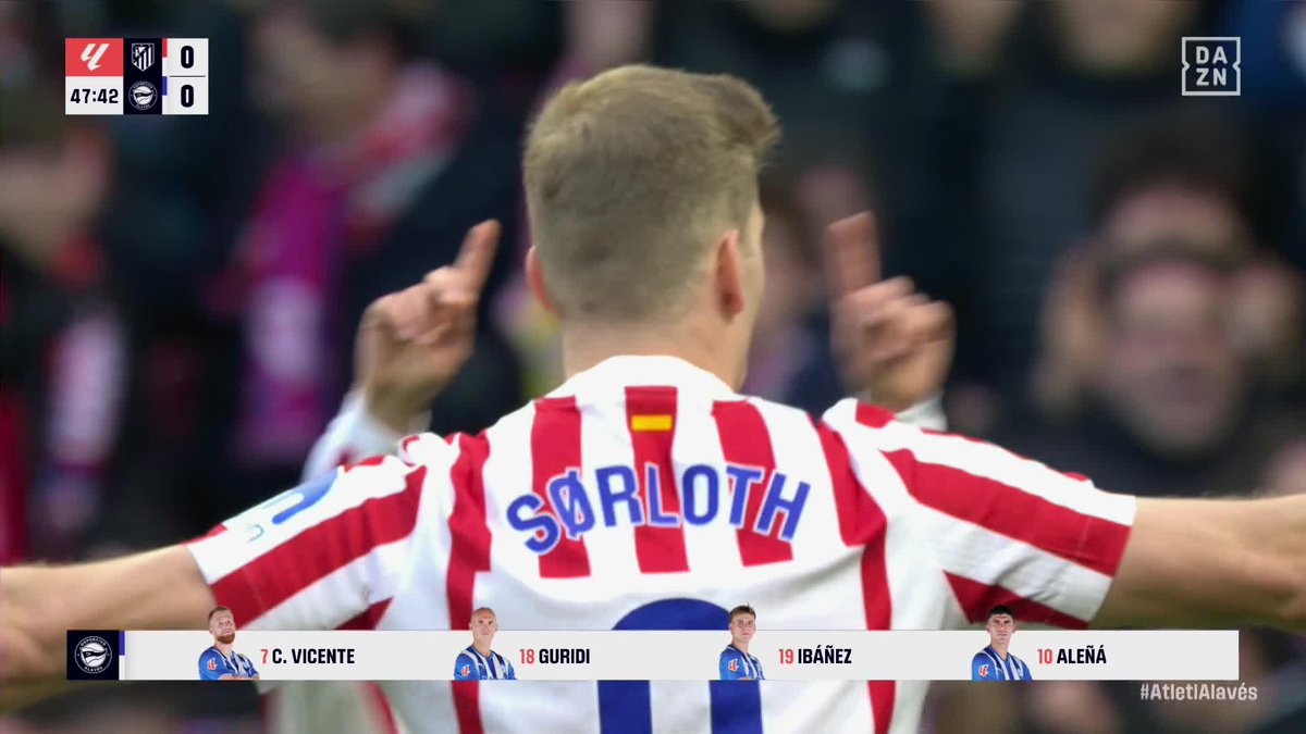 Sørloth podía ser gol 🔴⚪ Si el pase de Barrios es una maravilla... el cabezazo es aún mejor 🔨 @atleti #LALIGAenDAZN ⚽