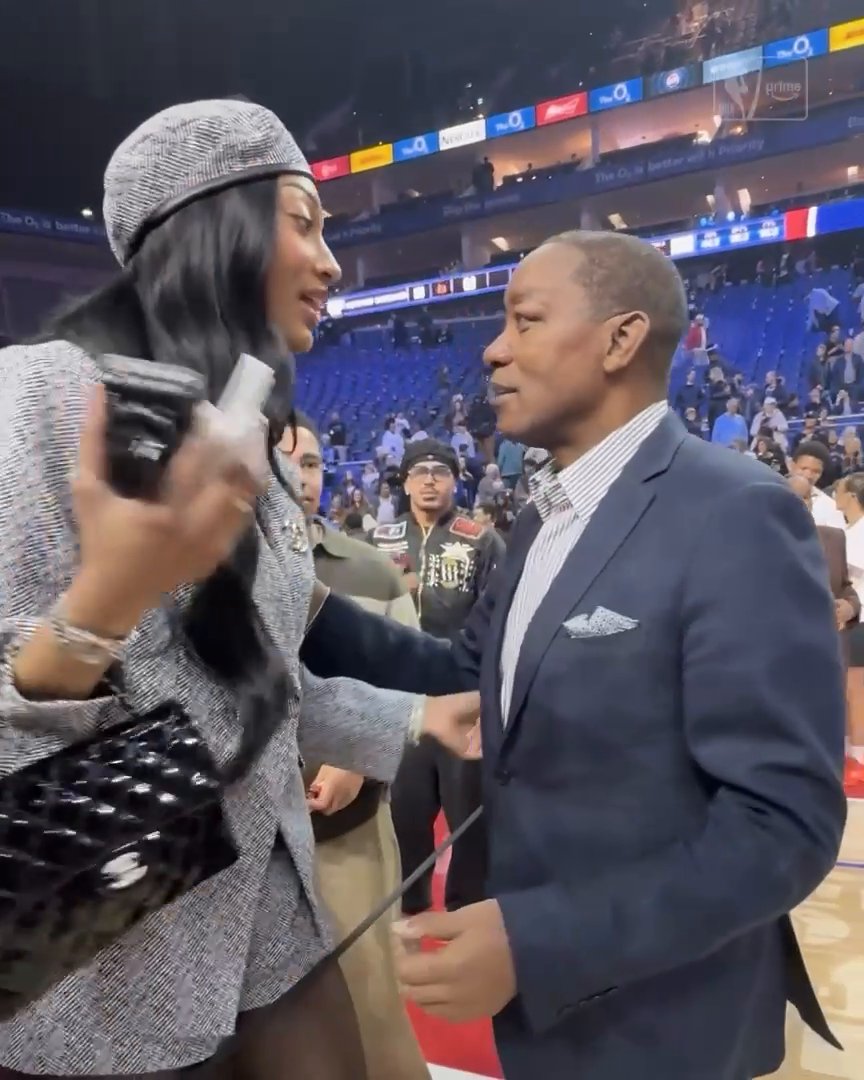 .Angel Reese and Isiah Thomas catching up on the court in London.