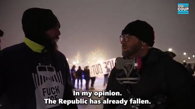 🚨"Our nation is falling. The Republic has already fallen. No one is coming to save us. I’m seeing the exact parallels of 1939 Nazi Germany,” -Dawoke Farmer tells our Zach D Roberts from Minneapolis ICE protests in -10 degree wind chill.