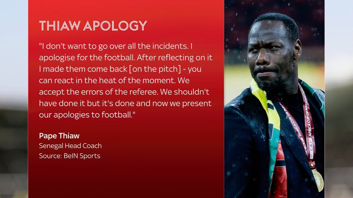 Morocco head coach Walid Regragui described his Senegal counterpart, Pape Thiaw, as 'shameful,' after his side won the Africa Cup of Nations in dramatic circumstances, as Thiaw and his players temporarily left pitch due to reviewed penalty decision before Senegal won ⬇️