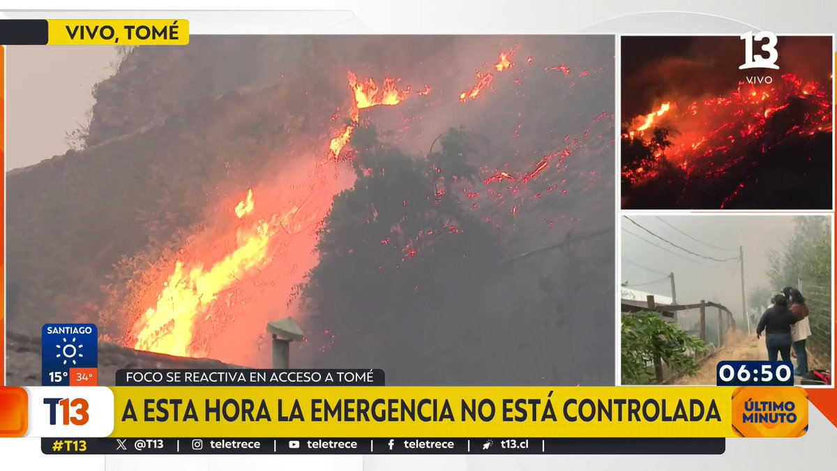 Foco se reactiva en acceso a Tomé: a esta hora la emergencia aún no está controlada EN VIVO 📺#T13AM »