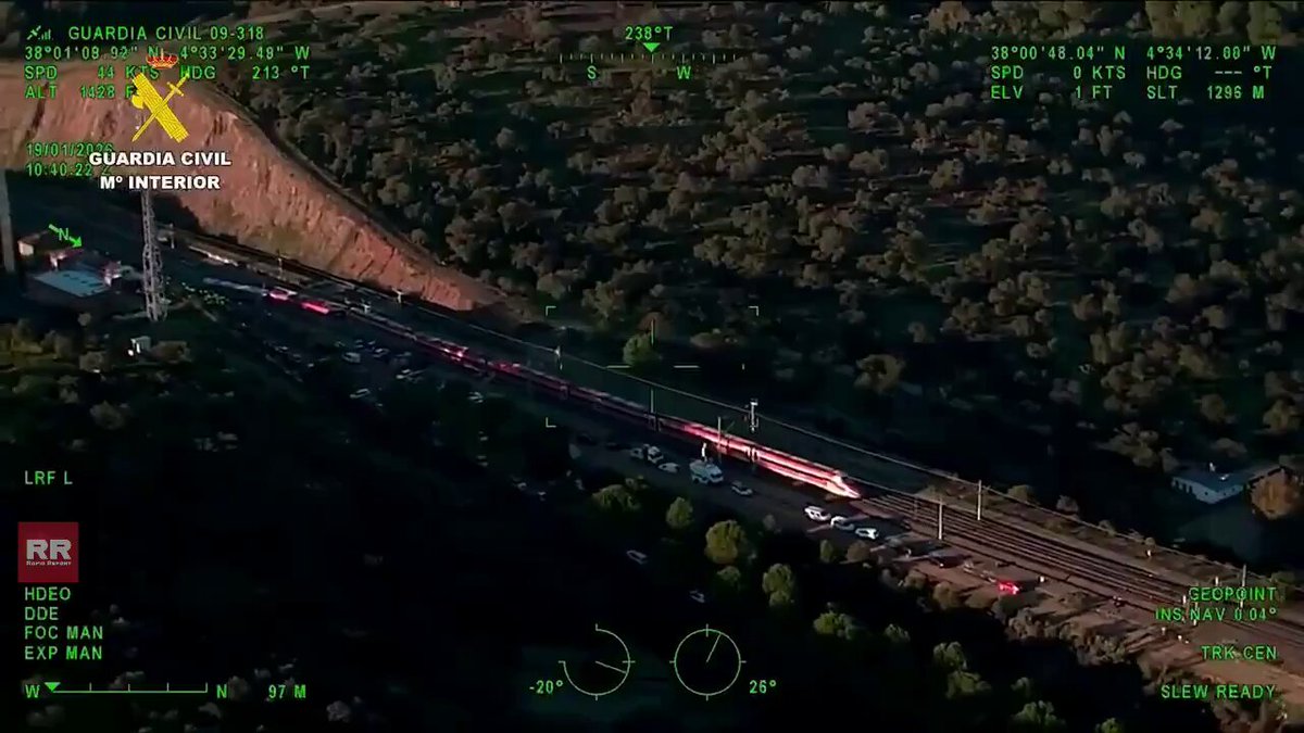Drone images show a swath of wreckage in southern Spain after a high-speed train disaster in Adamuz, where at least 39 people were killed and hundreds wounded.