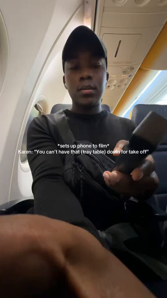 A white woman is called a Karen for👇 A white woman telling a black man about a tray table is a microaggression and some slight deemed as being a bit racist. The man wants to move on and get a life, pathetic...