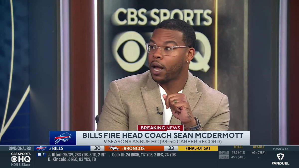 .Damien Harris reacts to the Bills firing head coach Sean McDermott but retaining GM Brandon Beane.