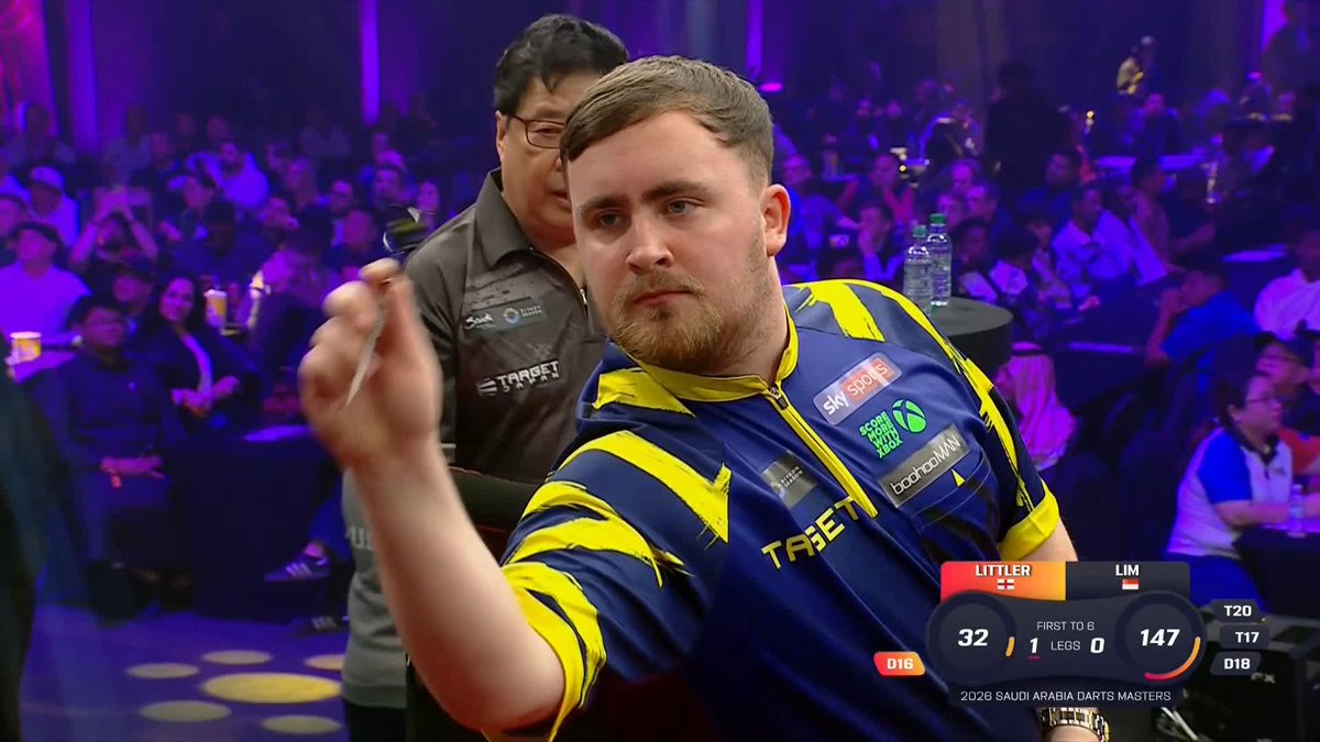 SUPERB START FROM LITTLER! Luke Littler is off to a flying start in Riyadh! The World Champion fires in back-to-back 14-darters to lead Paul Lim with a 107 average! 📺 #RiyadhSeasonDarts | R1