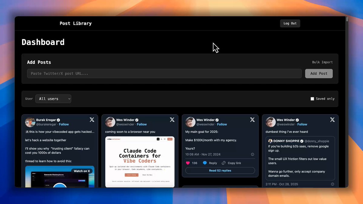 i built an app that saves viral tweets for inspiration it helps you brainstorm your own post ideas drop a comment if you want to try it