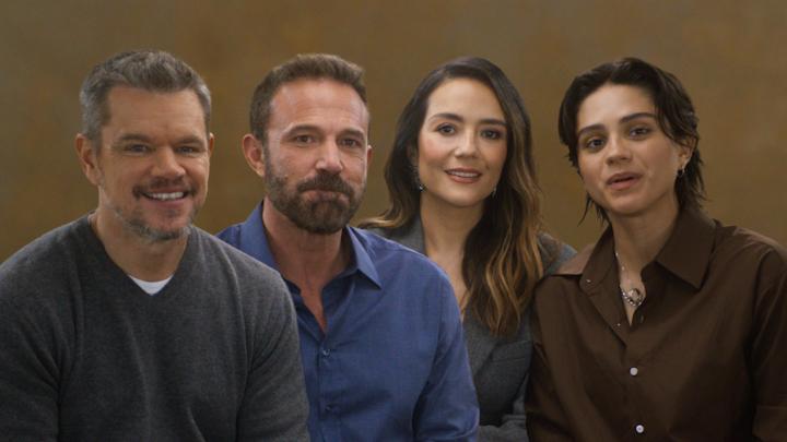 Matt Damon and Ben Affleck brush up on their Colombian Spanish with THE RIP co-stars Sasha Calle and Catalina Sandino Moreno.