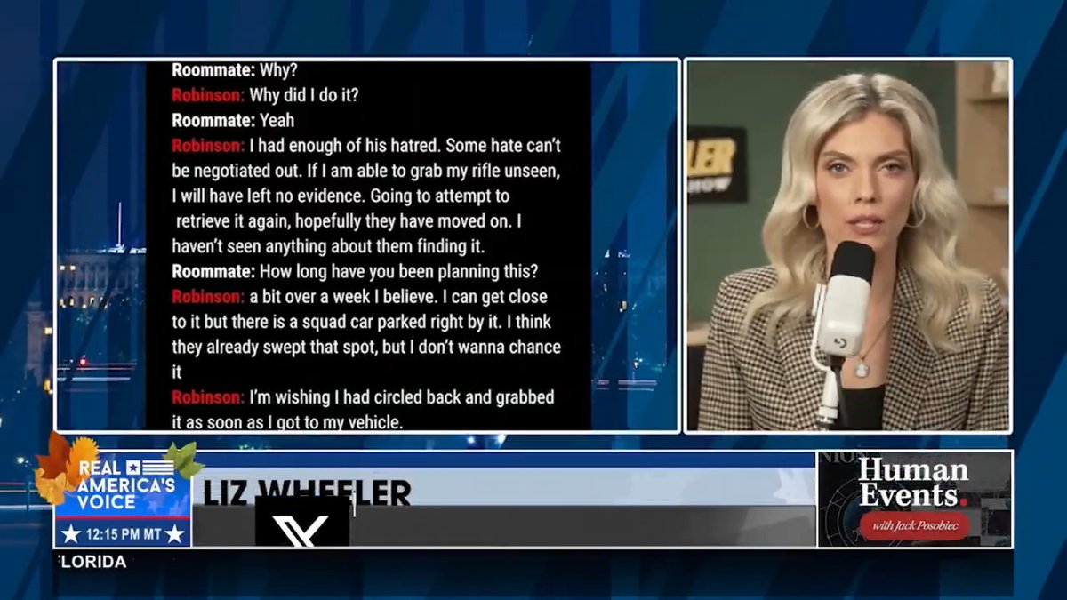 YOUTUBER LEAKS ON CHARLIE KIRK'S ASSASSINATION: PHOTOS &amp; MESSAGES Liz Wheeler : I wish this person would go public - but I also understand. This is a pretty good effort...that there is something to this. Jack Posobiec