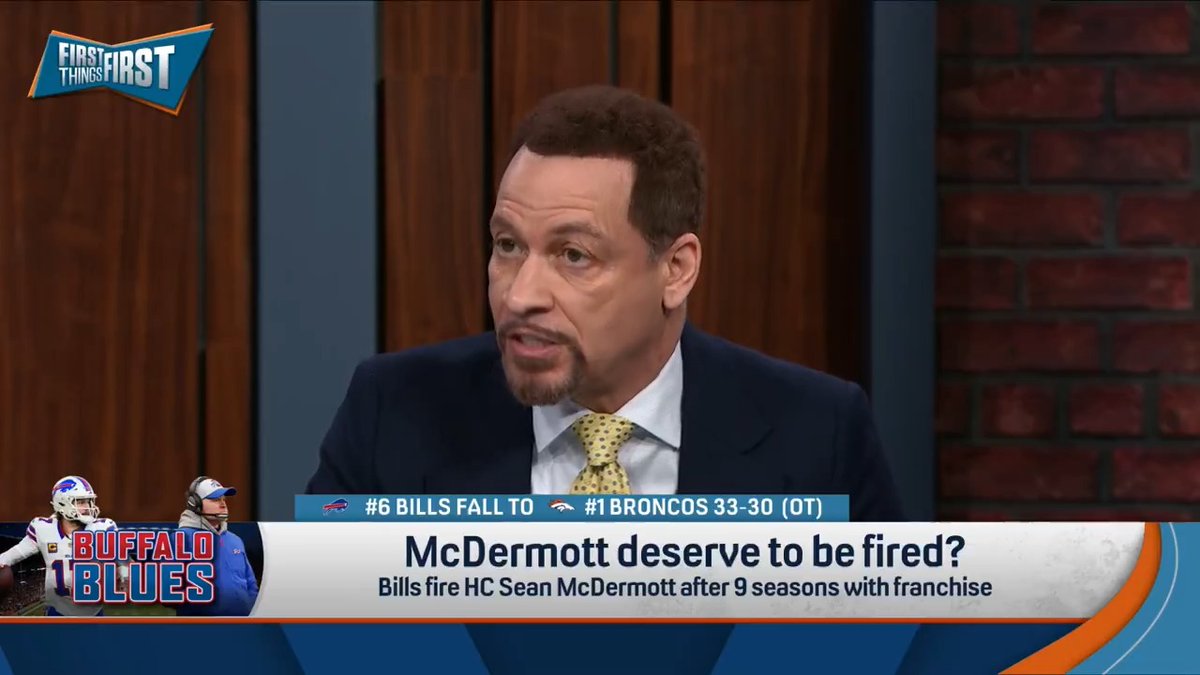 .Chris Broussard says Sean McDermott's firing is justifiable: "Sean McDermott is a very good coach, but the standard is different in Buffalo. You have to get over the hump."