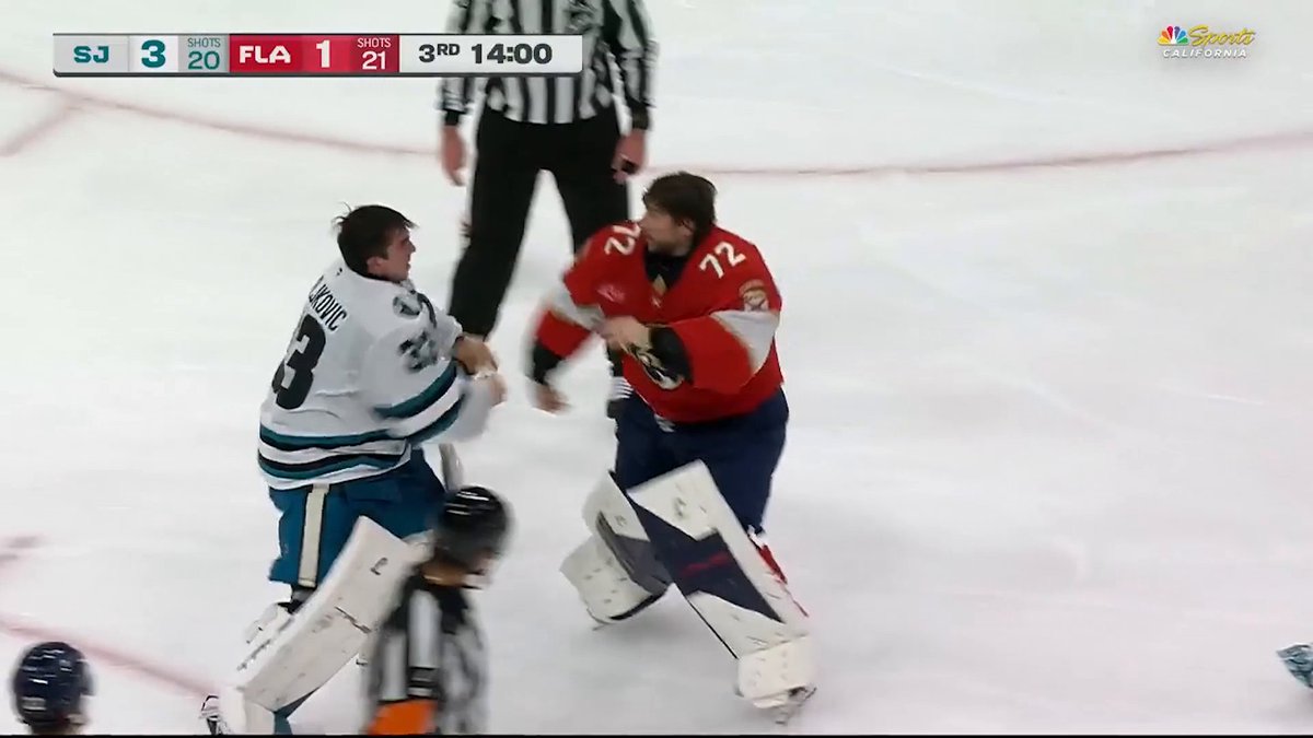 Here's something you don't see every day... a goalie fight!