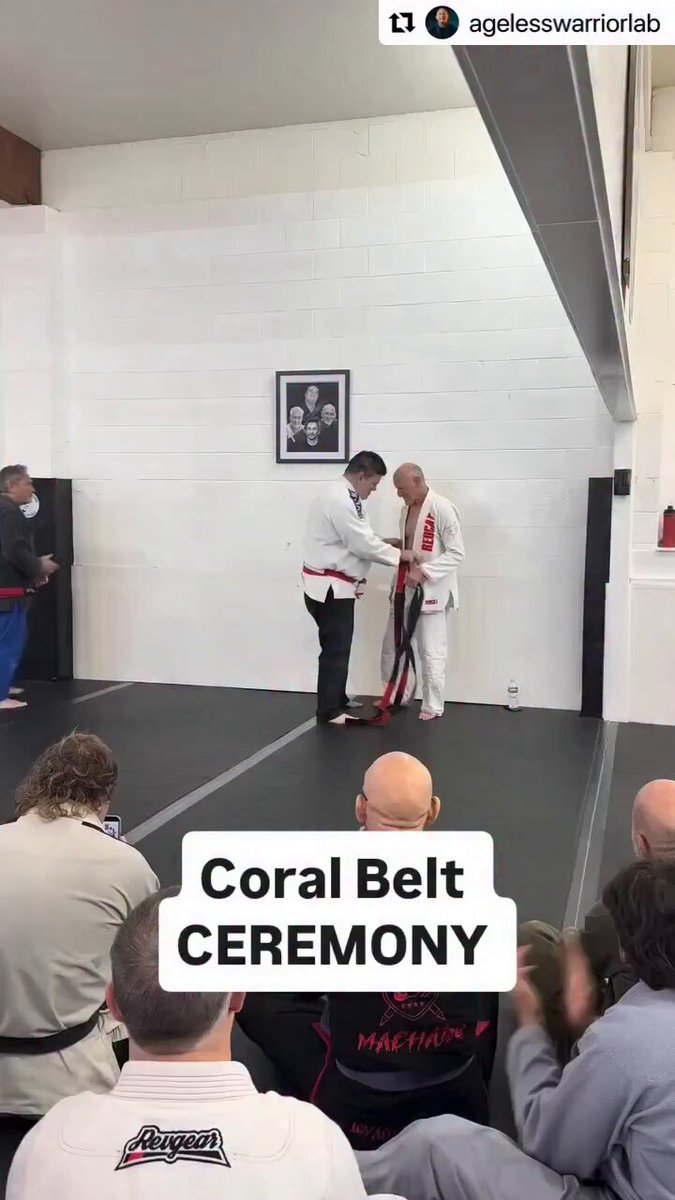 So awesome. My OG BJJ teacher David Meyer of The Ageless Warrior Lab just received honor for his decades of training, from his teacher Rigan Machado. Sensei Dave taught me the power of attrition… “Inch by inch, lives a cinch. Yard by yard, life’s hard.” What a cool moment! 🥋👀♥️