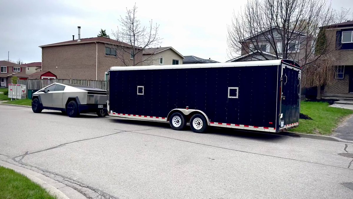 This is the 10,000 lb (loaded) trailer we tow with the Tesla Cybertruck. People are shocked when they see it because they believe all the FUD online. It’s epic.