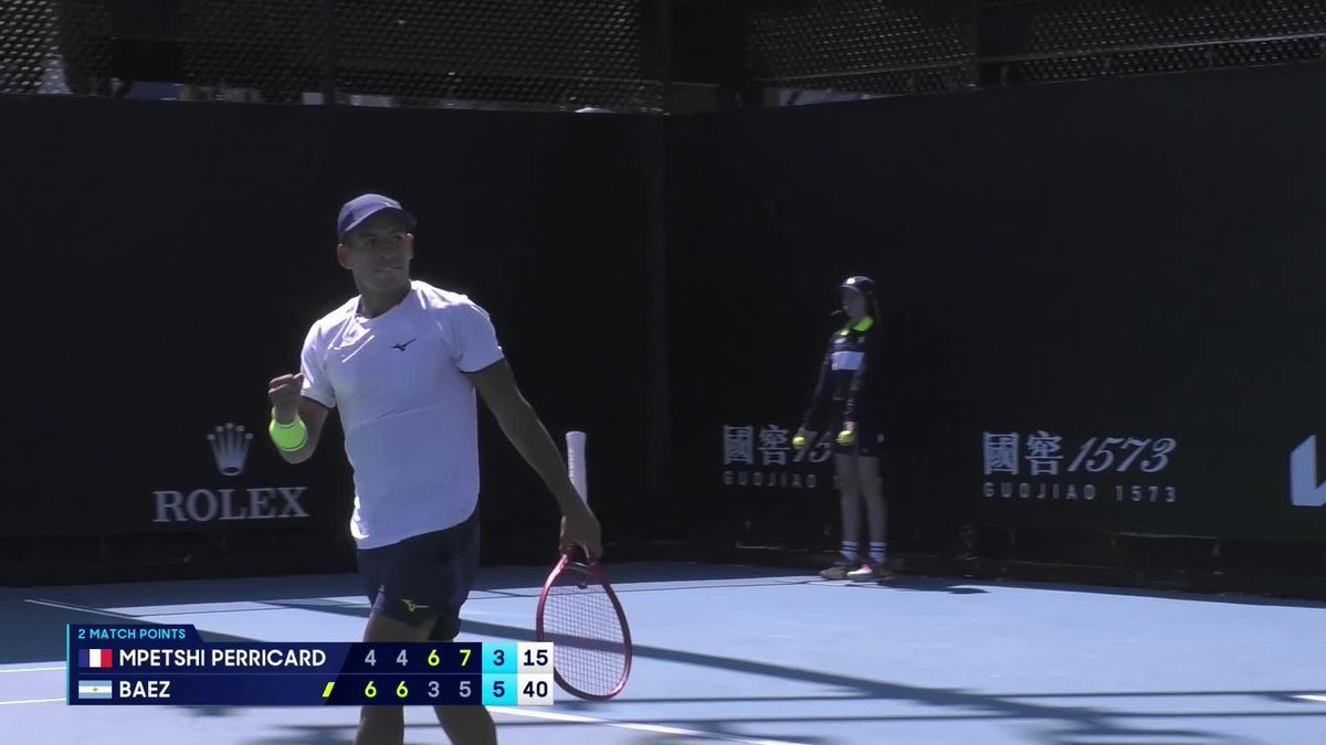 Baez Brilliance 🇦🇷 Sebastian Baez rallies in the fifth set to defeat Mpetshi Perricard 6-4 6-4 3-6 5-7 6-3 🫡 Wide World of Sports • ESPN • TNT Sports • WOWOWテニス • #AO26