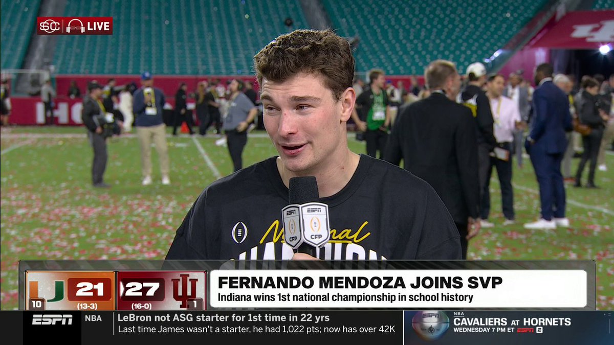"If you were to go at the beginning of the year and say all those opponents and be like 'Would Indiana beat those guys?' I love you, but even you would say no." —Fernando Mendoza talks to Scott Van Pelt on the power of belief 👏