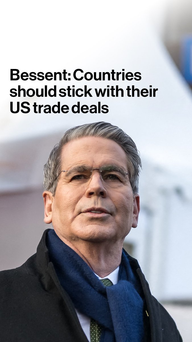 "Sit back, take a deep breath, and let things play out." Treasury Secretary Scott Bessent urges countries to stick with their trade deals and not escalate against the United States