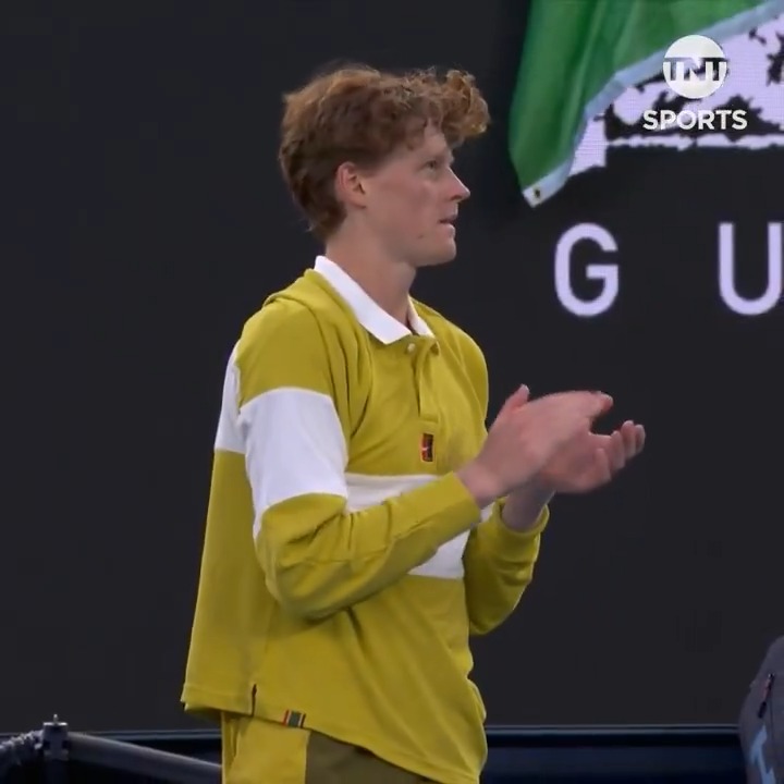 Jannik Sinner led Rod Laver Arena in applause for Hugo Gaston 👏 The injured Frenchman was forced to retire from their opening round match Down Under. #AusOpen