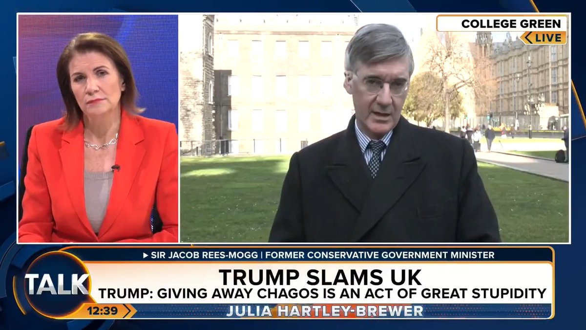 🚨 "Chagos is an eye-wateringly stupid policy. Not only are we giving away something we own outright, but we're paying billions for the privilege." Sir Jacob Rees-Mogg says it's a pity Donald Trump hasn't focused more on Chagos and less on Greenland. Julia Hartley-Brewer