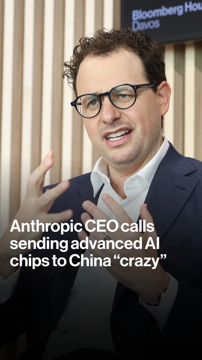 "It’s a bit like selling nuclear weapons to North Korea." Anthropic CEO Dario Amodei tells Bloomberg News Editor-in-Chief John Micklethwait that the US selling advanced AI chips to China is "crazy." #BloombergHouse
