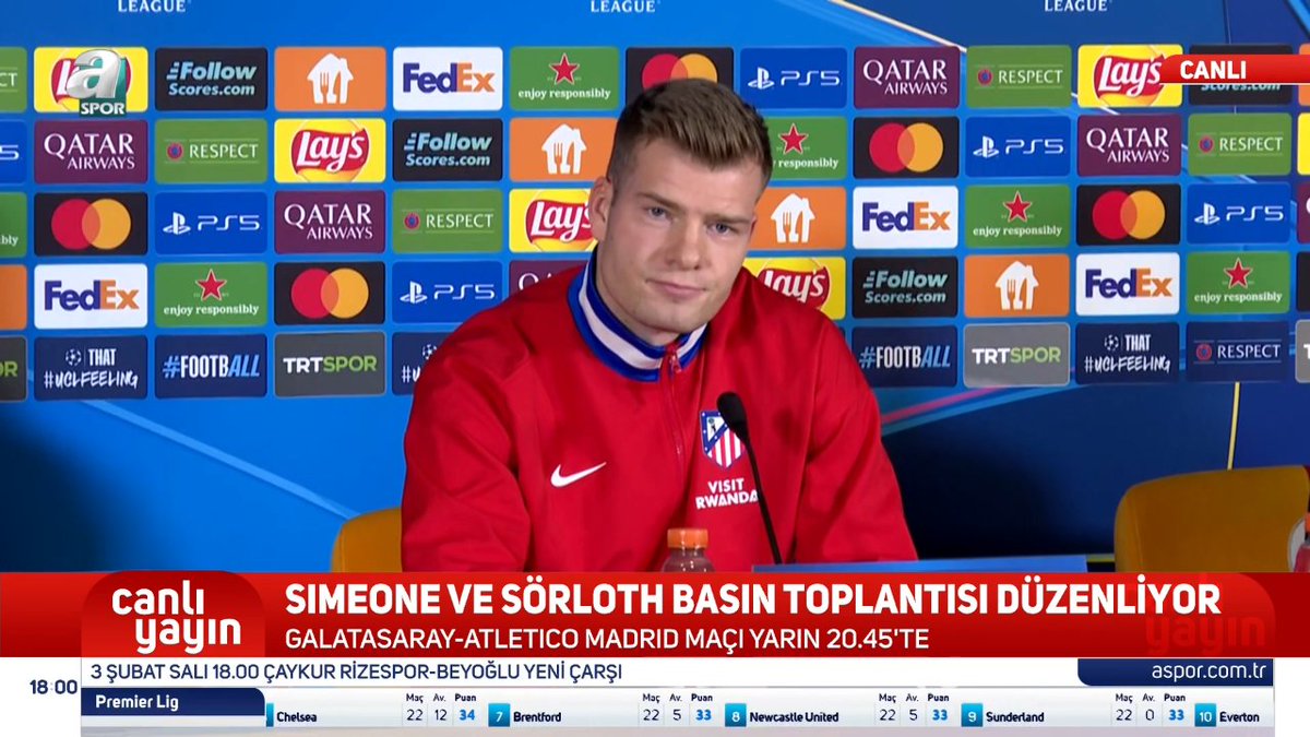 Alexander Sörloth: Türkiye'de oynamaktan çok mutlu oluyorum. Buradaki atmosfer, statlar inanılmaz etkileyici. Galatasaray'ın çok iyi oyuncuları var. Tabii ki yarın zorlu bir maç olacak.