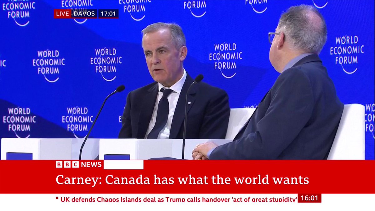 “We stand firmly with Greenland and Denmark” Canadian PM Mark Carney tells the World Economic Forum in Davos that “Canada strongly opposes tariffs over Greenland”