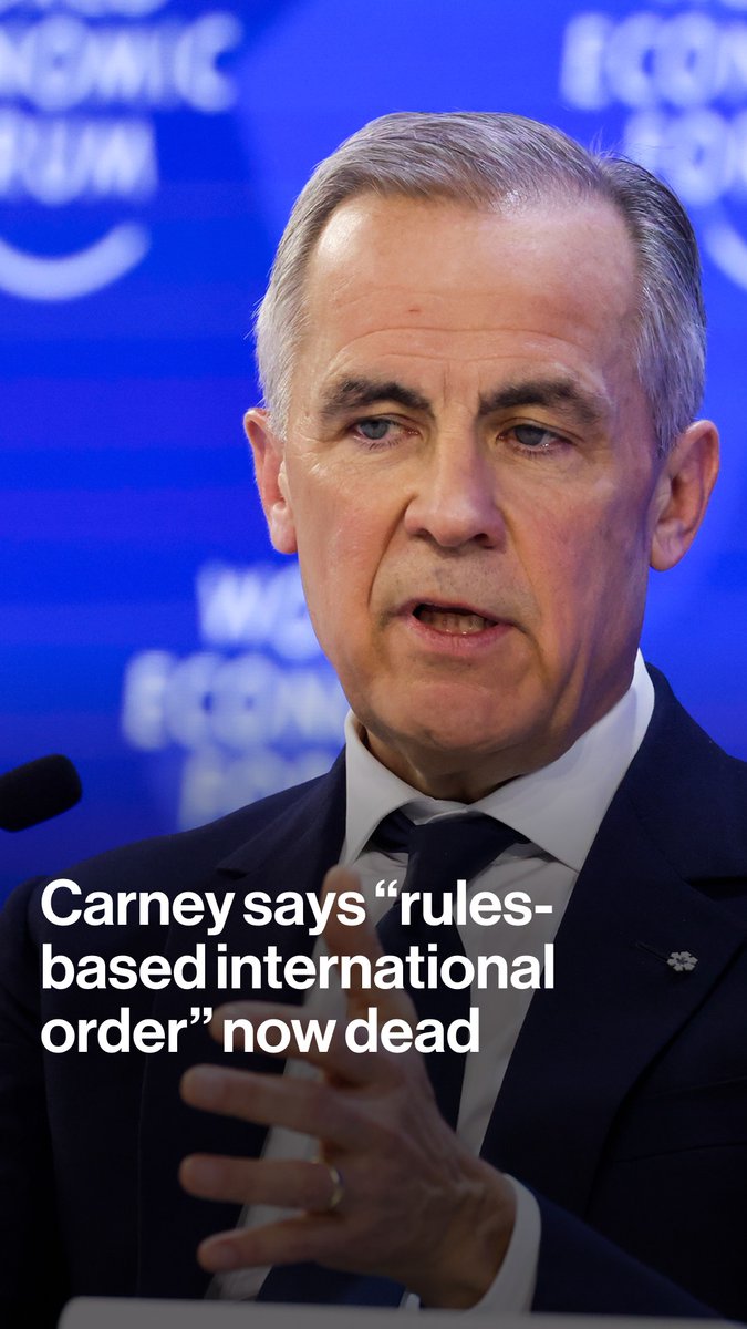 Canada PM Mark Carney spoke at the World Economic Forum, calling on "middle powers" to stop mourning the old-world order. He asked them to create new alliances to oppose pressure tactics and intimidation