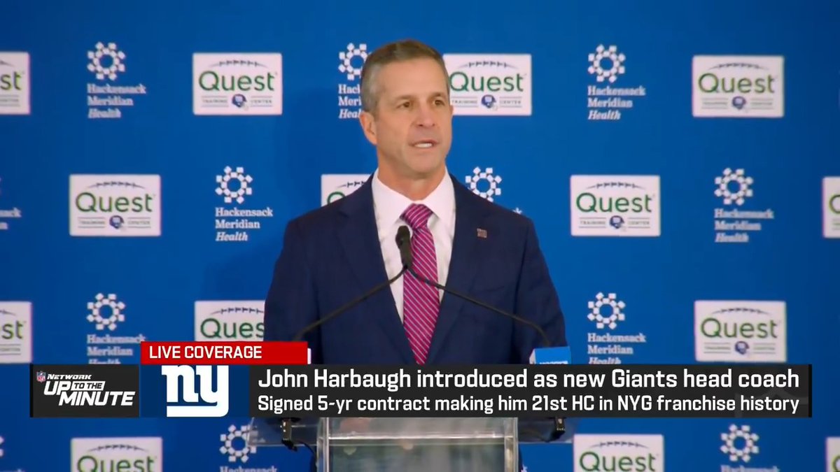 "We're here with one mission. To earn the right to become World Champions in New York." John Harbaugh is introduced as the New York Giants next head coach.
