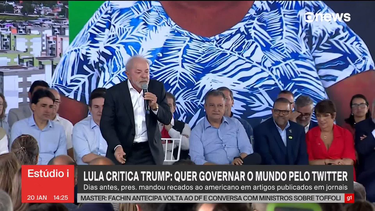 Em evento no RS, Lula critica Trump e diz que o presidente dos EUA quer “governar o mundo” por rede social. #Estúdioi ➡ Assista à #GloboNews:
