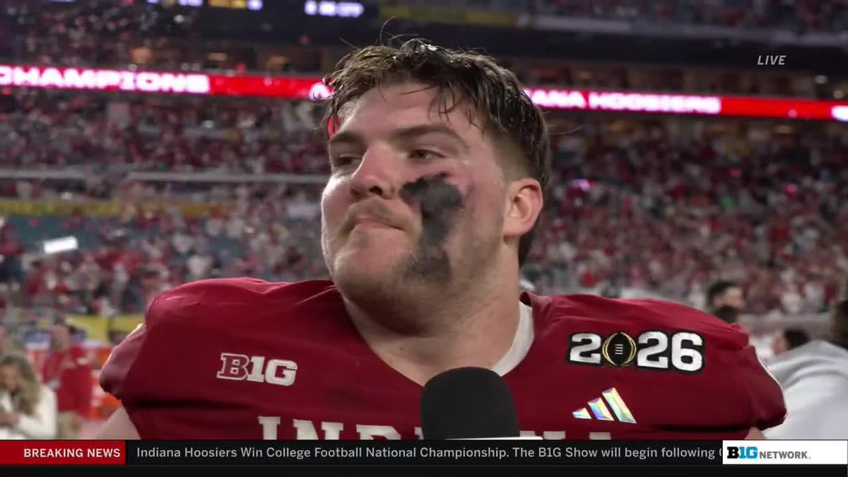 Carter Smith had a false start on No. 1 Indiana Football's last drive. The Big Ten Conference's offensive lineman of the year couldn't have been more relieved that his teammates picked him up. Watch his entertaining interview with Ashley Adamson 👇