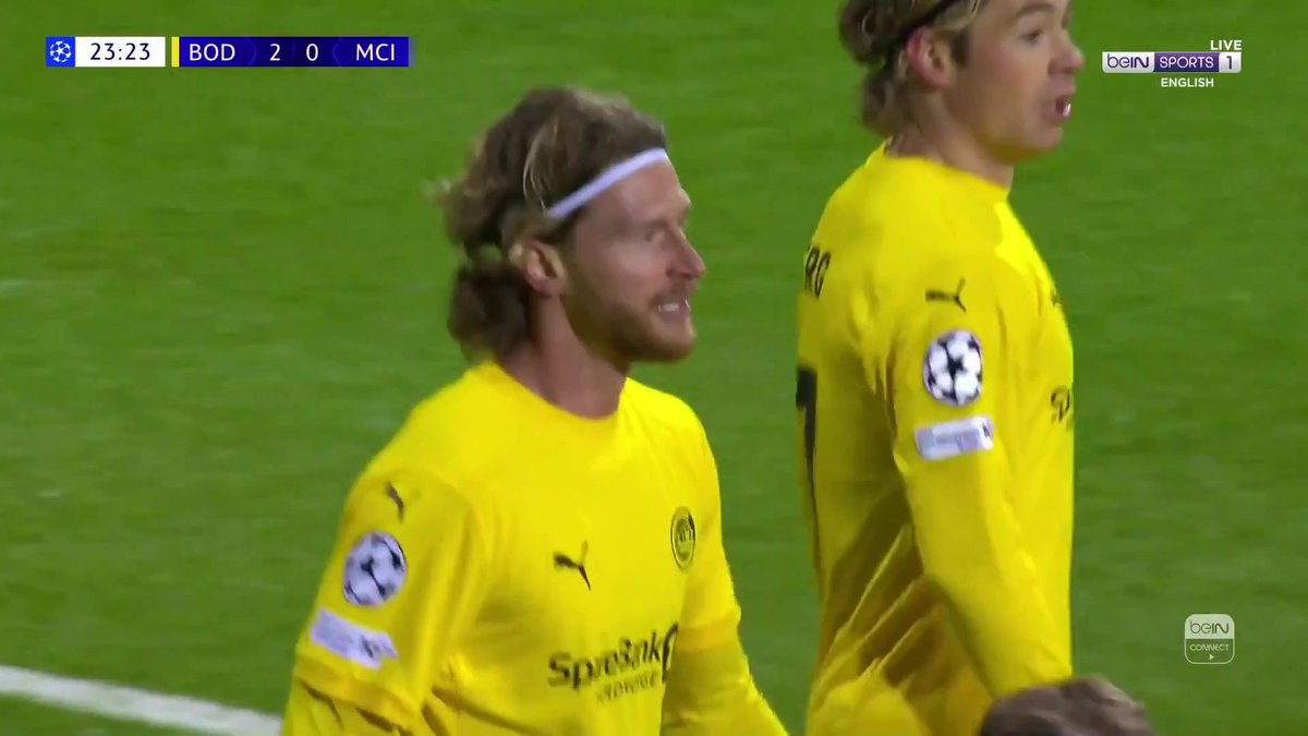 GOAL! Bodø/Glimt now lead 2-0 against Man City 🟡👀 Kasper Hogh at the double for the Norwegian side who are in dreamland! #beINUCL #UCL