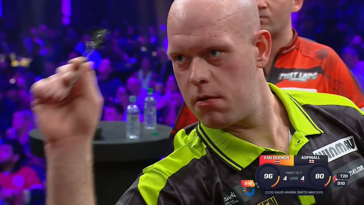 THREE STRAIGHT LEGS! Michael van Gerwen has turned this contest on its head! The Dutchman makes it three legs on the spin to establish a 5-4 lead! 📺 #RiyadhSeasonDarts | SF