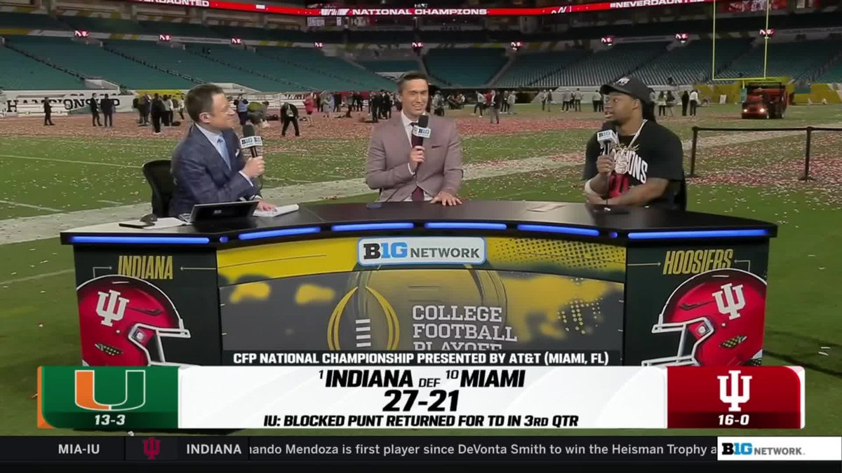 “Put my hand up, double thud… greatest sound ever.” Mikail Kamara walks you through the blocked punt that helped secure Indiana Football’s first national title 👇