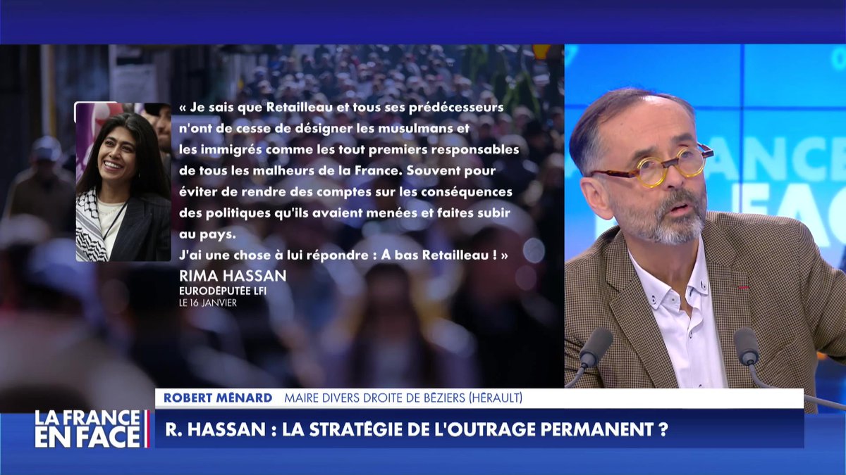 Robert Ménard, maire divers droite de Béziers : "Rima Hassan est une ennemie de la France. Elle ne flirte pas avec l'antisémitisme, elle est antisémite", dans #LaFranceEnFace sur #Europe1