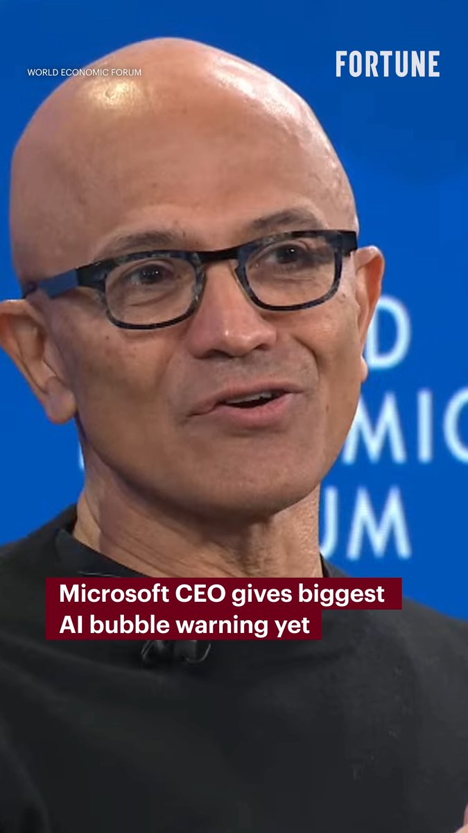 “A telltale sign of if it’s a bubble would be if all we are talking about are the tech firms." Microsoft CEO Satya Nadella hasn’t often spoken about fears of an AI bubble, but at the World Economic Forum in Davos, he offered a fix to the productivity dilemma.