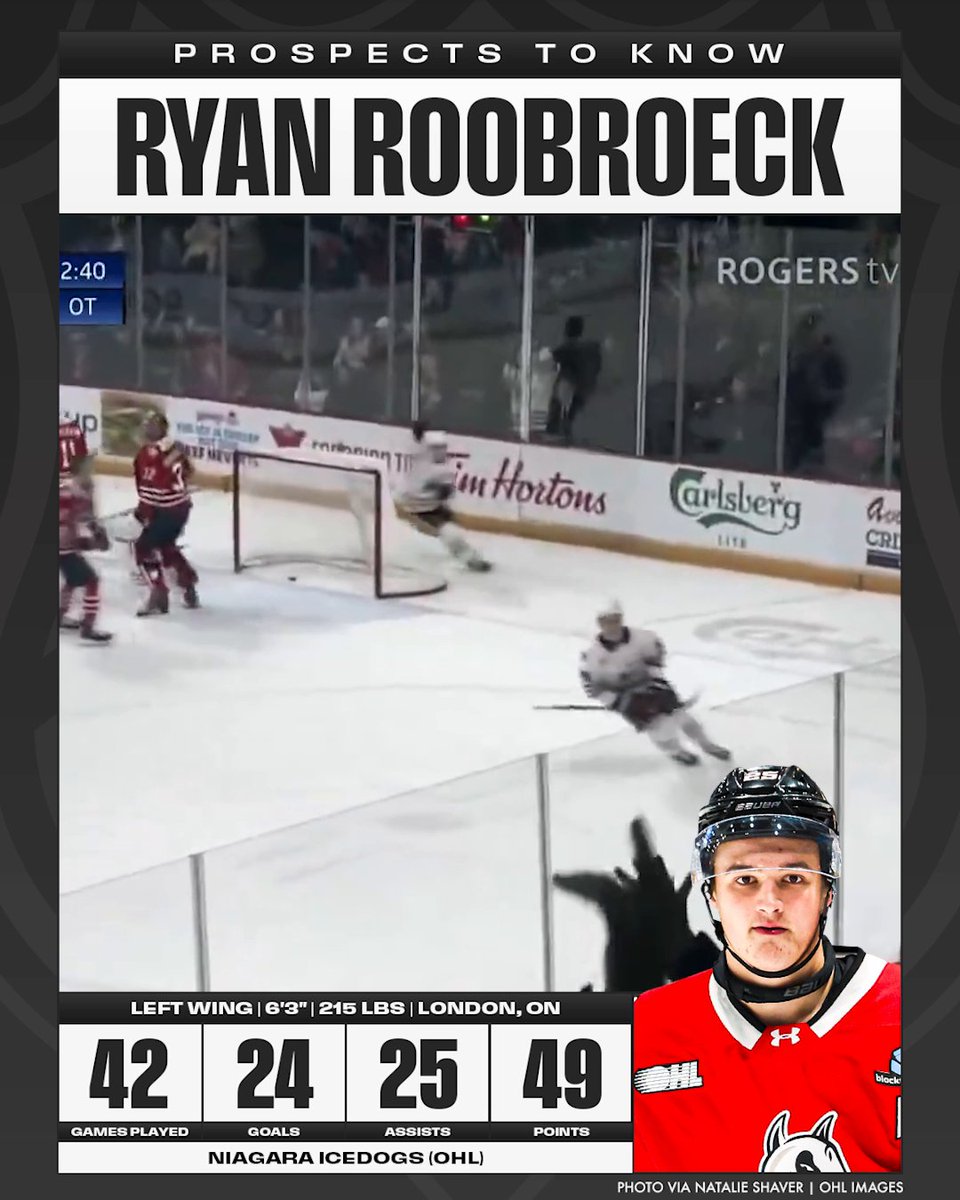Ryan Roobroeck has a HEAVY shot 🎯 The big winger's also got skill and size, making him quite the intriguing prospect for the 2026 #NHLDraft! (🎥: Ontario Hockey League)