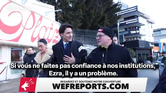 🚨PRIS SUR LE FAIT ! Rebel News bombarde Trudeau de questions au Forum économique mondial Après des années à éviter toute reddition de comptes au Canada, Justin Trudeau n’a finalement pas pu esquiver les questions de Rebel News dans les rues de Davos, au Forum économique mondial. Suivez mon équipe sur le terrain à Davos sur le site WEFReports dot com.