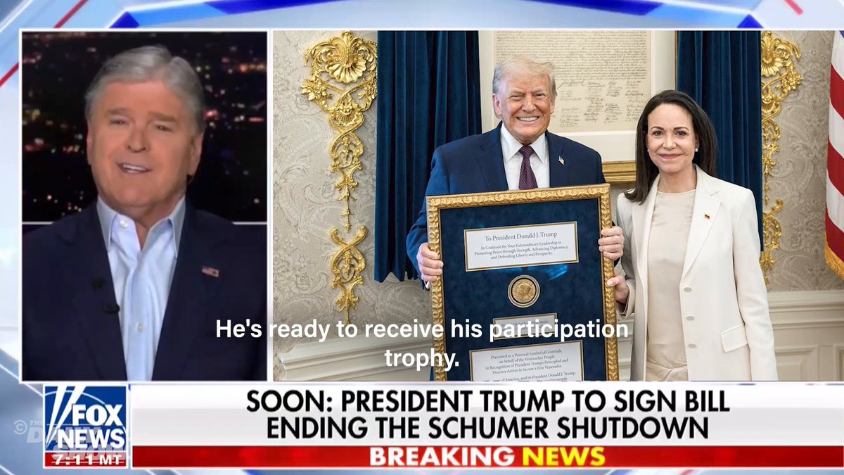Fox News railing against participation trophies but make the footage Trump's fake Nobel Prize