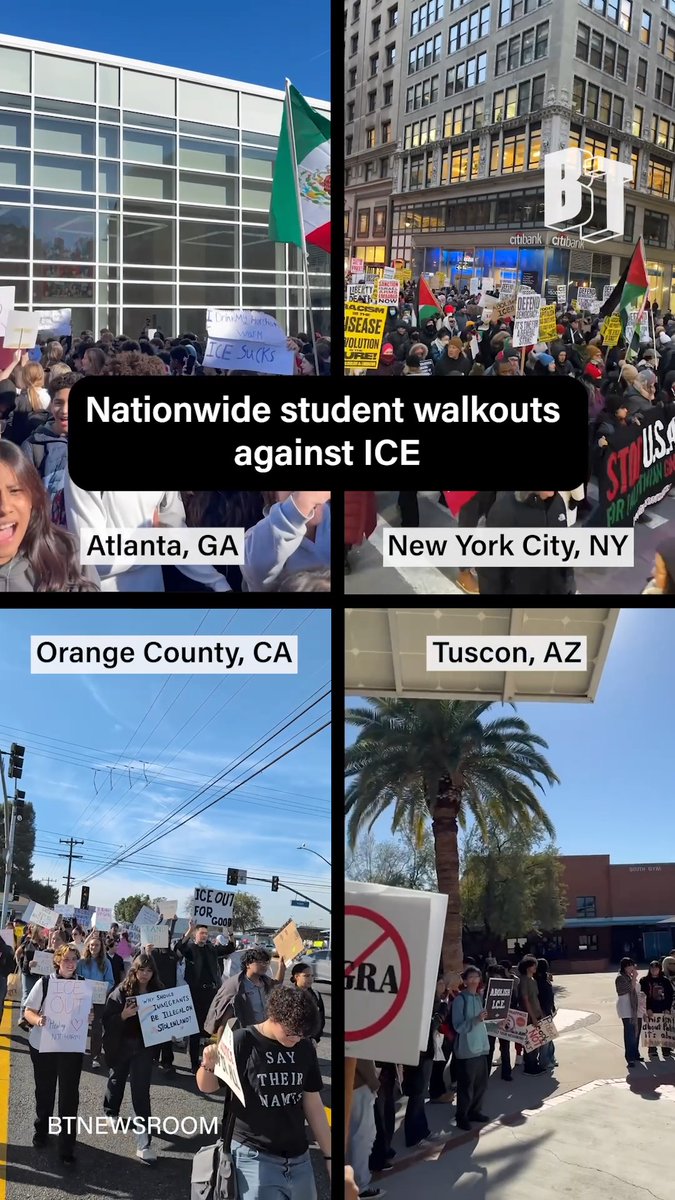 TODAY: Huge protests took place across the country as people walked out of school and their jobs on the one-year anniversary of Trump’s inauguration, calling for an end to ICE crackdowns and endless militarism abroad. Demonstrations took place in every major U.S. city and in every state, according to organizers.